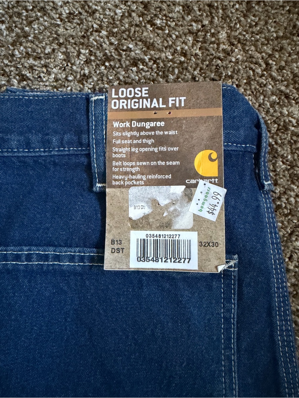 Carhartt Men's Loose Original Fit Jeans - Dark Blue Denim size 32 x 30 - Picture 5 of 5